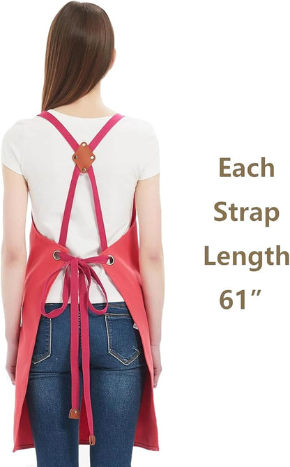AFUN Chef Aprons for Women Men with Oversized Pockets, 12-Ounce Cotton Canvas Cross Back Water Repellent Apron (Pink) - Image 4