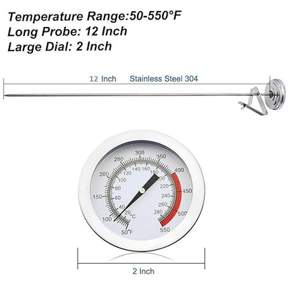 Deep Fry Turkey Candy Thermometer(2 Pack) with 12" Probe & Pot Clip,Oil Thermometer for Fring, Classical Gauge for Cooking of Tall pots,Beef,Lamb,Meat Cooking