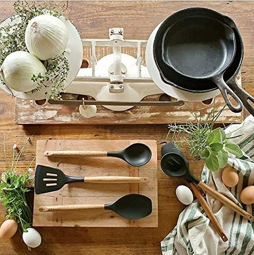 Kitchen Utensils Set, Silicone Cooking Utensils Set,Non-Stick Silicone Spatula Set with Natural Acacia Hard Wood Handle, 5 Piece, Upgraded Thickened Cookware - Image 5