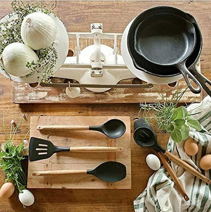 Kitchen Utensils Set, Silicone Cooking Utensils Set,Non-Stick Silicone Spatula Set with Natural Acacia Hard Wood Handle, 5 Piece, Upgraded Thickened Cookware - Image 5