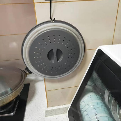 Vented Collapsible Microwave Splatter Cover for Food,Kitchen dish bowl Plate lid Can be Hung,Dishwasher-Safe,Fruit Drainer Basket,BPA-Free Silicone & Plastic,gray