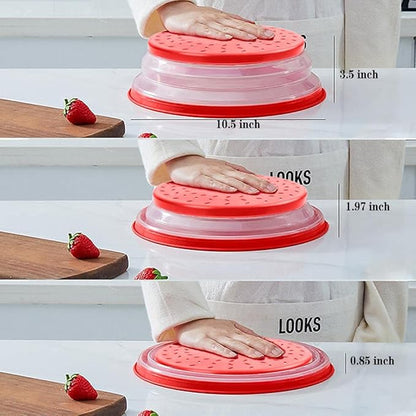 Microwave Cover for Food,Collapsible Microwave Splatter Cove,Fruit Drainer Basket,BPA-Free Made of TPR & PP Dishwasher Safe 10.5 inch (RED) - Image 5