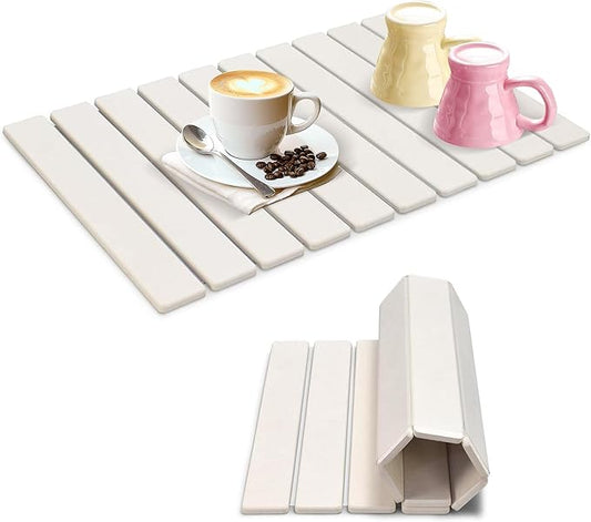 Large Stone Dish Drying Mat for Kitchen Counter, 24"x16" Collapsible Quick Dry Stone Dishes Mats, Water Absorbent Diatomaceous Earth Mats for Bottles Cups Dishes, Match Any Countertop