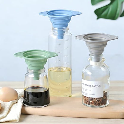 Kitchen Funnel Set 3 Pack, Collapsible Silicone Funnel for Kitchen Use, Small Funnels for Filling Bottle, Transfer Liquid, Oil and Powder, Food Grade Silicone Filter with a Brush - Image 4