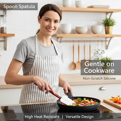 Commercial Spoonula Rubber Spatula Set, High Heat Spatula Spoon 9.5 Inches, Commercial Spatula for Cooking, Rubber Spatula Set Resistant to 500℉ (2 Spoonulas 14"/M)