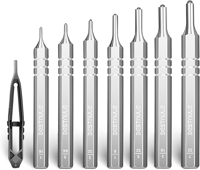 BESTNULE 8 Piece Roll Pin Punch Set, Pin Punch Set, Punch Tools with 1 Tweezers, Made of Solid Material Including Steel Punch and Tweezer, Ideal for Machinery Maintenance