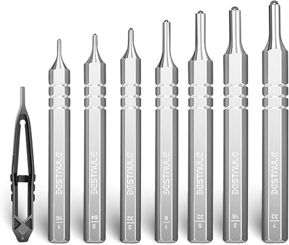 BESTNULE 8 Piece Roll Pin Punch Set, Pin Punch Set, Punch Tools with 1 Tweezers, Made of Solid Material Including Steel Punch and Tweezer, Ideal for Machinery Maintenance