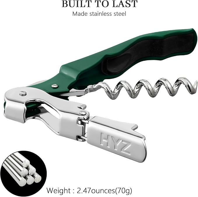 HYZ 2-Pack Wine Opener Waiter Corkscrew, Professional Wine Key for Servers, Bartender with Foil Cutter, Manual Wine Bottle Opener Double Hinged (Dark Green) - Image 6