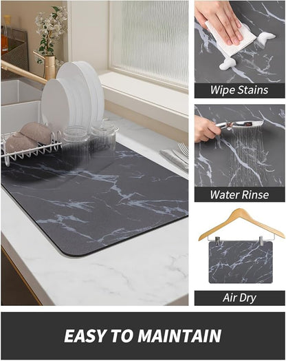 AMOAMI-Coffee Mat Hide Stain Rubber Backed Absorbent Dish Drying Mat for Kitchen Counter-Coffee Bar Accessories Fit Under Maker Machine Pot Espresso Machine Dish Rack - Image 4