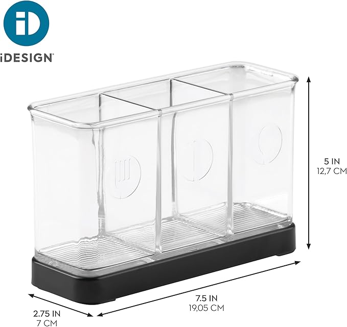 iDesign Forma Decorative Countertop Flatware Organizer - 7.4" x 2.6" x 4.75", Matte Black/Clear - Image 2