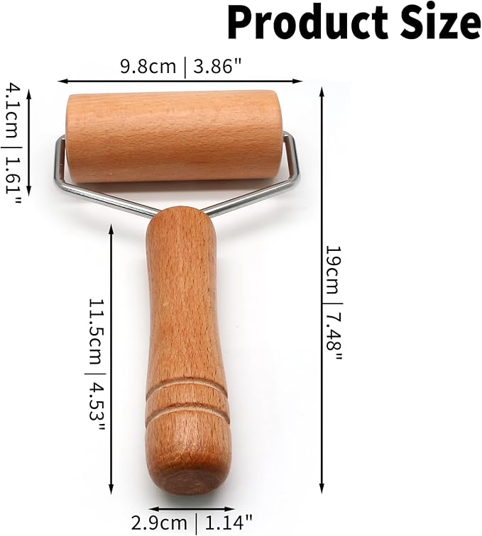 Wooden Rolling Pin, Ergonomic Non-Stick Pizza Baker Dough Pastry Roller for Kitchen Home Cooking Baking (T Round Type)