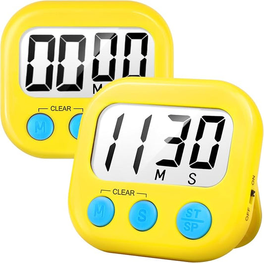 2 Pack Digital Kitchen Timer for Cooking Big Digits Loud Alarm Magnetic Backing Stand Cooking Timers for Baking Yellow by AOUCE
