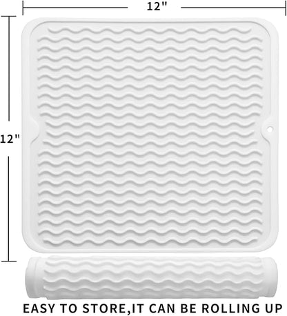 MicoYang Silicone Dish Drying Mat for Multiple Usage,Easy clean,Eco-friendly,Heat-resistant Silicone Mat for Kitchen Counter or Sink,Refrigerator or Drawer liner White M 12 inches x 12 inches - Image 2