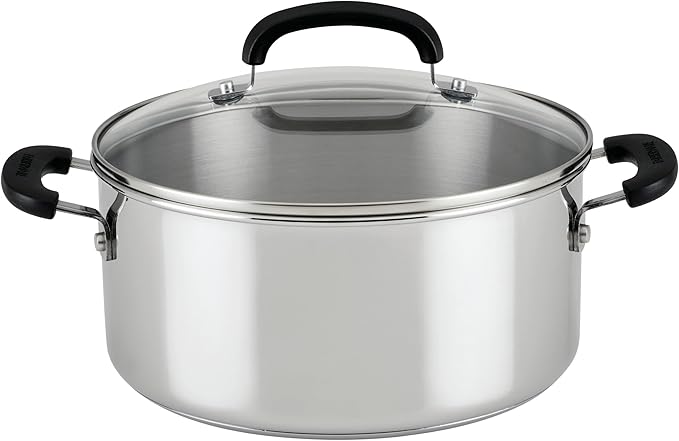 Farberware Brilliance Stainless Steel Dutch Oven/Casserole Pan with Glass Lid, 5 Quart, Dishwasher Safe and Induction Ready, Compatible with All Cooktops, Stainless Steel by Farberware