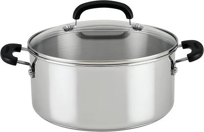 Farberware Brilliance Stainless Steel Dutch Oven/Casserole Pan with Glass Lid, 5 Quart, Dishwasher Safe and Induction Ready, Compatible with All Cooktops, Stainless Steel by Farberware