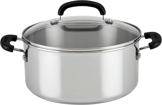 Farberware Brilliance Stainless Steel Dutch Oven/Casserole Pan with Glass Lid, 5 Quart, Dishwasher Safe and Induction Ready, Compatible with All Cooktops, Stainless Steel by Farberware