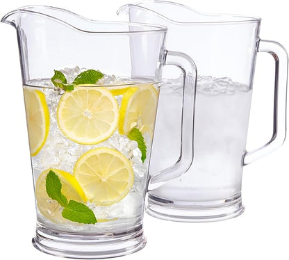 US Acrylic 64oz Bistro Clear Pitcher | Set of 2 Beer Pitchers | Reusable, BPA-free, Made in the USA, Indoor and Outdoor Pitcher Set for Water, Lemonade, Juice, Soda Pop, and Beer by USAcrylic
