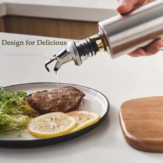Mincham Olive Oil Dispenser - 7oz (200ml) Glass & Stainless Steel Oil & Vinegar Cruet with No-drip Spout & Pouring Funnel - Image 6