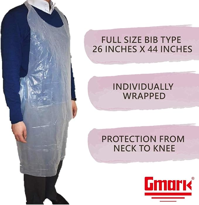 Gmark Poly Apron Individual Wrapped, Medium Weight, Disposable Polyethylene PE Aprons Waterproof, Food, Cooking 100pcs GM0002 - Image 4