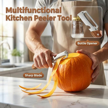 Multi-Functional Vegetable Peeler for Kitchen, 2026 New Stainless Steel Peeler with Wooden Handle and Bottle Opener, Kitchen Tool for Fruit Veggie Pumpkin, Gifts for Mom (MIX，2PC) - Image 2
