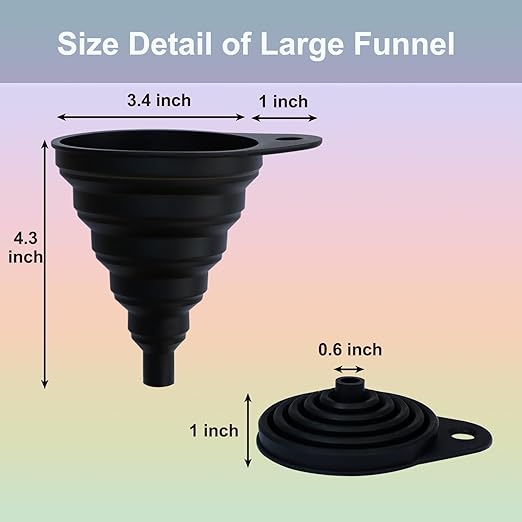 Kitchen Funnel Set 6 Pcs, 2 Collapsible Silicone Funnels for Filling Bottles, Canning，4 Plastic Kitchen Gadgets for Automotive Car Oil Change，Different Sizes Funnels for Kitchen RV Lab - Image 3