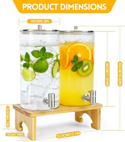 2 Pack 1.5 Gallon Drink dispenser with Stand，Glass Beverage Dispenser With Wood Stand, 18/8 Stainless Steel Spigot and Labels Large Water Drink Dispensers for Parties, Lemonade,Juice, Tea - Image 3