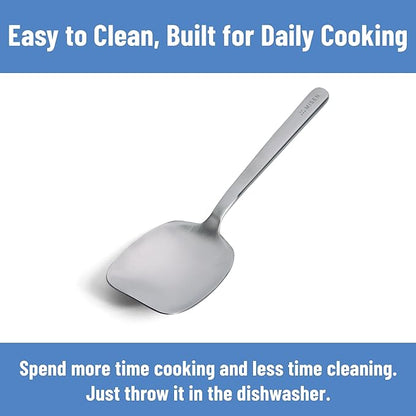 Misen Scraper Chef Spoon – Stainless Steel Cooking Spoon and Spatula Hybrid for Flipping Burgers Tossing Vegetables Scraping Pots Serving Casseroles and Everyday Kitchen Prep