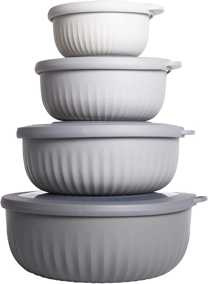 COOK WITH COLOR Prep Bowls with Lids- Wide and Deep Nesting Plastic Small Mixing Bowl Set with Lids, 8 Piece Set - Wide Bowls, Gray by CookwithColor