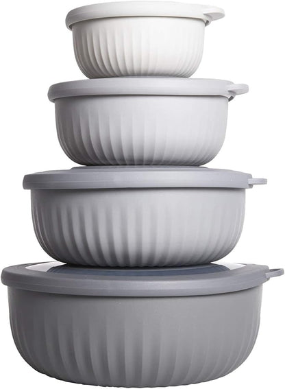 COOK WITH COLOR Prep Bowls with Lids- Wide and Deep Nesting Plastic Small Mixing Bowl Set with Lids, 8 Piece Set - Wide Bowls, Gray by CookwithColor