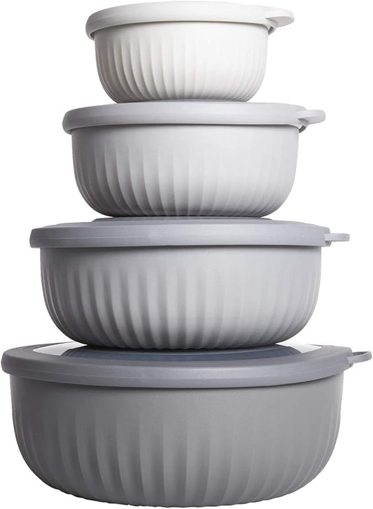 COOK WITH COLOR Prep Bowls with Lids- Wide and Deep Nesting Plastic Small Mixing Bowl Set with Lids, 8 Piece Set - Wide Bowls, Gray by CookwithColor