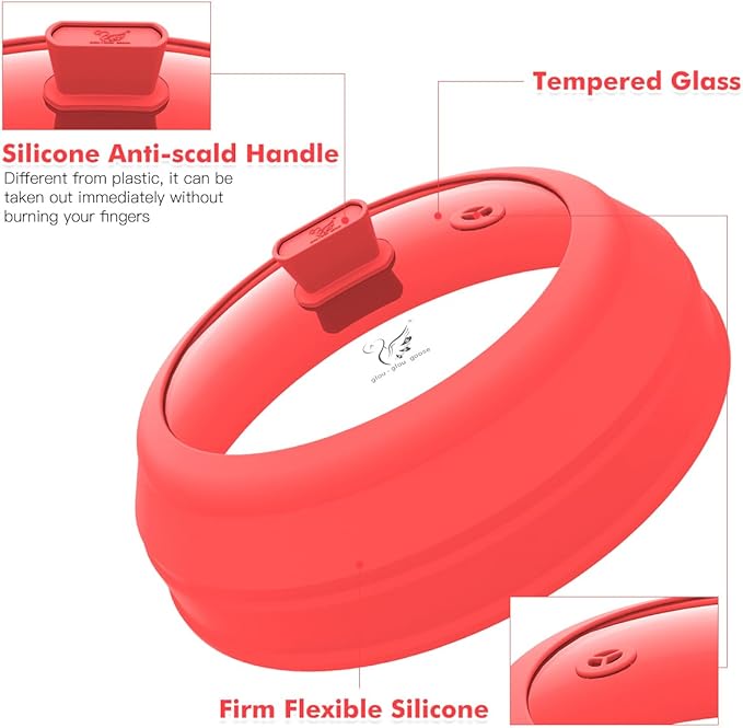 Microwave Splatter Cover Glass Splatter Guard Lid with Collapsible Silicone for Small Bowls Food Plate Cover 9 inch Red - Image 4