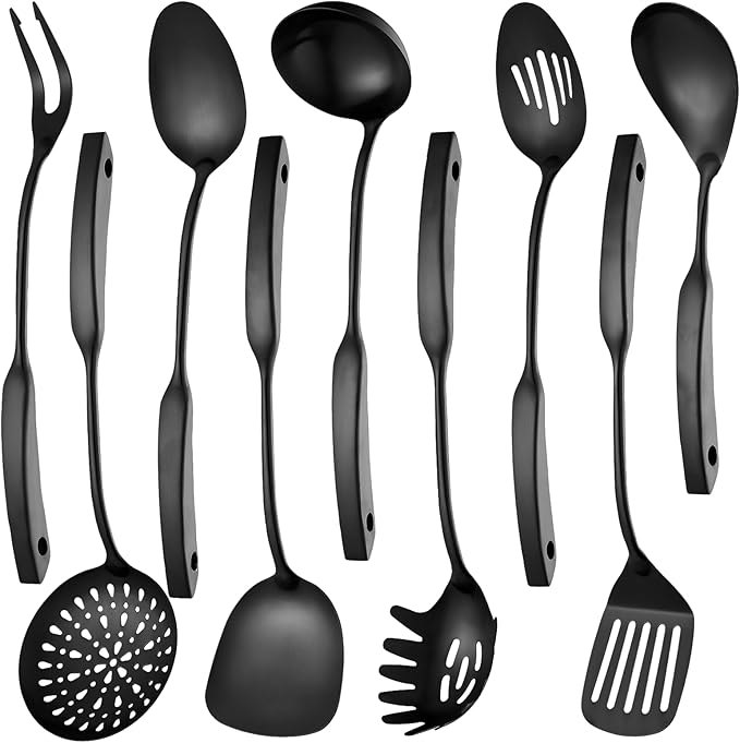 9PCS Silverware Set for 304 Stainless Steel Kitchen Utensils Set Cooking Utensil Set, 15 Inches All Metal Cooking Tools Wok Kitchen Cookware Set with Spatula Useful Pots and Pans Accessories by IzurokBuynow