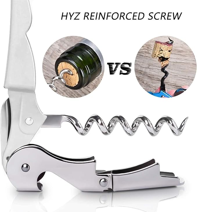 HYZ 2-Pack Wine Opener Waiter Corkscrew, Professional Wine Key for Servers, Bartender with Foil Cutter, Manual Wine Bottle Opener Double Hinged (White) - Image 3