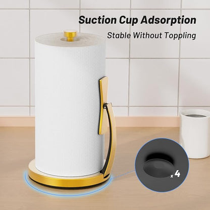 VEHHE Paper Towel Holder Countertop, Paper Towel Holder with Spring Activated Arm and Damping Effect, Simply Tear Paper Towel Stand for Bathroom and Kitchen (Gold) - Image 2