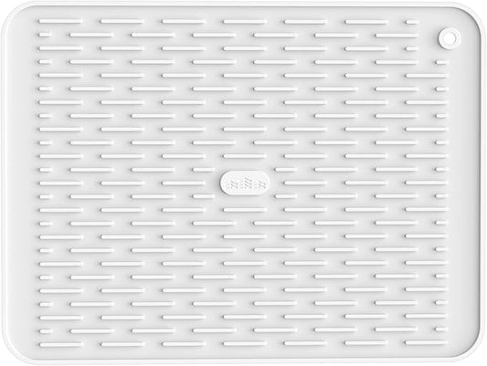 ME.FAN Silicone Dish Drying Mat for Kitchen Counter, Dish Drying Pad for Sink, Refrigerator or Drawer, Countertop Protection Pad M - 16''×12'' - White
