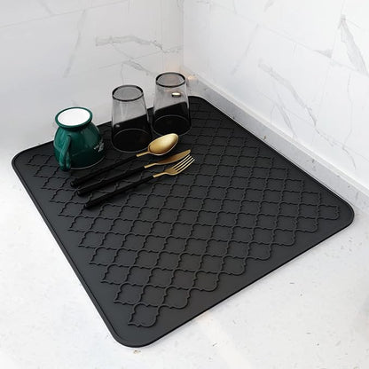 AMOAMI-Dish Drying Mats for Kitchen Counter-Silicone Dish Drying Mat-Kitchen Dish Drying Pad Heat Resistant Mat-Kitchen Gadgets Kitchen Accessories Kitchen Small Appliances(16" x 18", BLACK) by AMOAMI