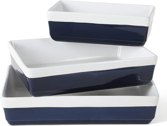MARTHA STEWART 3-Piece Oven to Table Stoneware Bakeware Set – Baking Dish & Casserole Set – Cobalt Blue – Durable Oven-Safe Bakeware for Baking and Serving by MarthaStewart