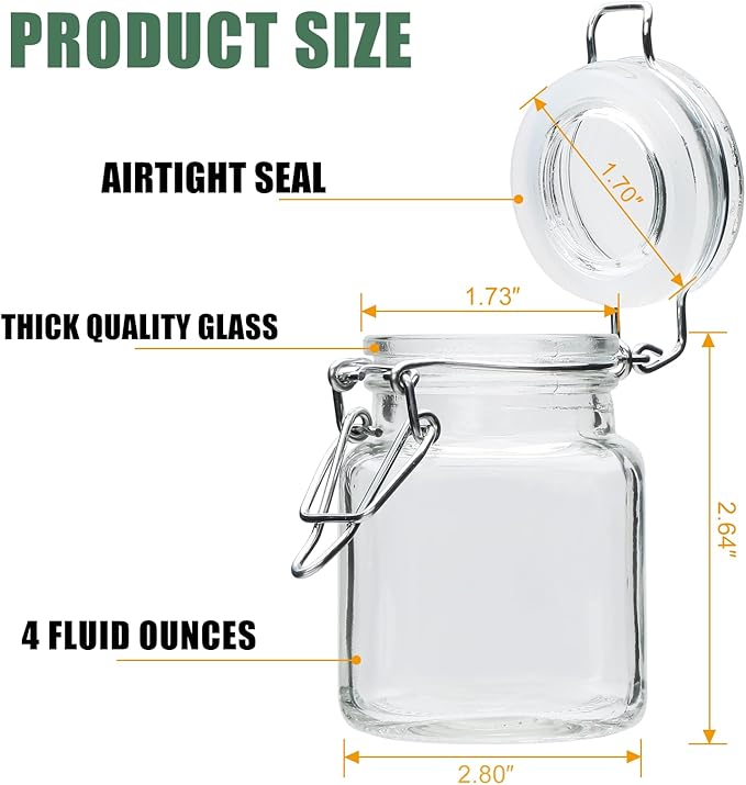 Brajttt 4 oz Spice Jars with Labels,25 Pack Small Glass Jars with Lids,Small Glass Containers with Airtight Hinged Lid for Home Kitchen, Arts & Crafts Projects, Spices, Decoration, Snack Foods - Image 3