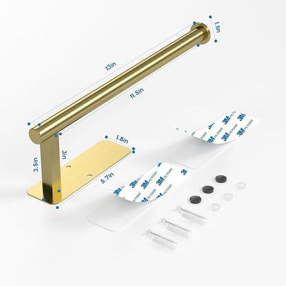 ASTOFLI Paper Towel Holder Under Cabinet No Drilling, Self Adhesive Paper Towel Holder Wall Mount for Kitchen Rack, Under Counter Napin Holder No Drill, RV, 304 Stainless Steel, Gold Brass - Image 2