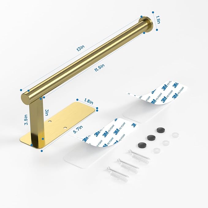 ASTOFLI Paper Towel Holder Under Cabinet No Drilling, Self Adhesive Paper Towel Holder Wall Mount for Kitchen Rack, Under Counter Napin Holder No Drill, RV, 304 Stainless Steel, Gold Brass 2 Pack - Image 2