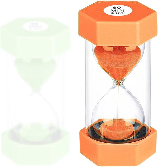 Hourglass 60 Minute Sand Timer, Plastic Orange Sand Clock 60 Min, Colorful Hour Glass Sandglass for Classroom Gmaes Decor (Orange)