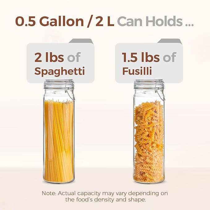 ComSaf 3-Pack 68oz 13-Inch Tall Glass Pasta Containers for Spaghetti & Long Pasta, Slender Airtight Canisters for Vertical Pantry Organization, Food Storage Jars for Linguine & Breadsticks - Image 3