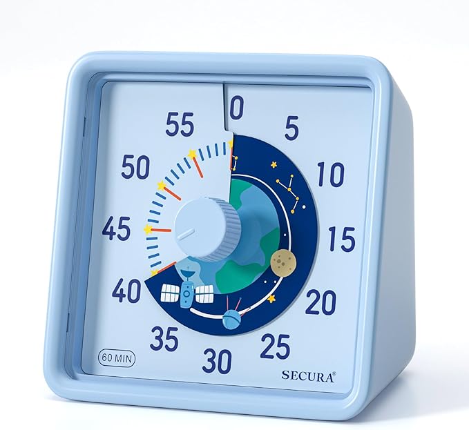 Secura 60-Minute Visual Timer for Kids, Time Clocks, Countdown Timer for Office Kitchen, Classroom Timer for Kids, Silent Time Management Tool (Blue)