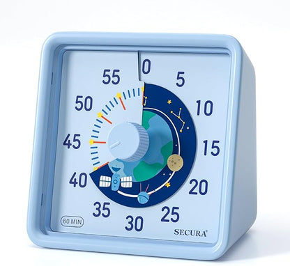 Secura 60-Minute Visual Timer for Kids, Time Clocks, Countdown Timer for Office Kitchen, Classroom Timer for Kids, Silent Time Management Tool (Blue)