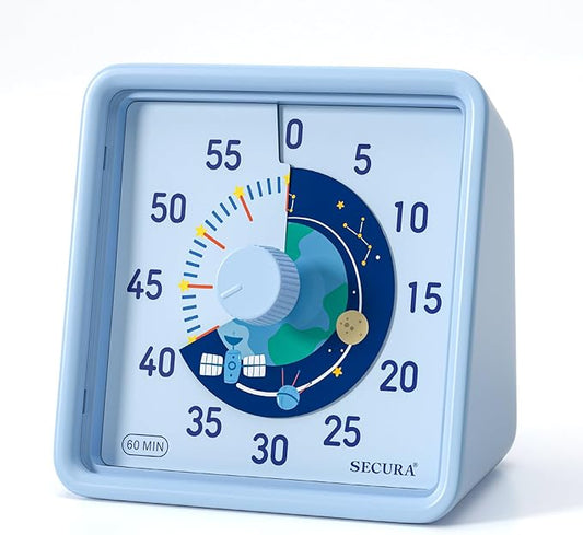 Secura 60-Minute Visual Timer for Kids, Time Clocks, Countdown Timer for Office Kitchen, Classroom Timer for Kids, Silent Time Management Tool (Blue)