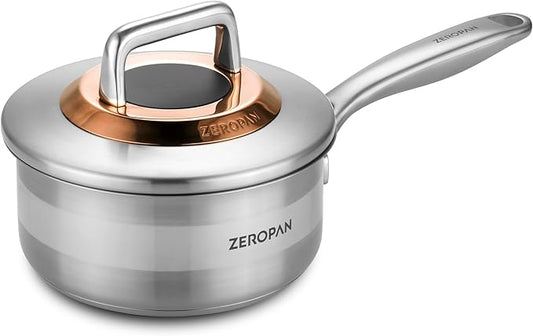 1 Quart Stainless Steel Saucepan with Lid, 6 Inch Hybrid Nonstick Sauce Pan,Small Cooking Pots,PFAS PFOA PTFE Free,Stay-Cool Handle, Dishwasher-Friendly, Oven-Safe,Compatible with All Cooktops