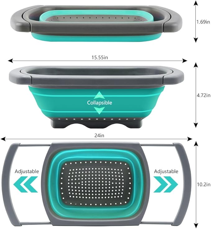Qimh Colander collapsible, Colander Strainer Over The Sink Vegetable/Fruit Colanders Strainers With Extendable Handles, Folding Strainer for Kitchen,6 Quart - Image 2