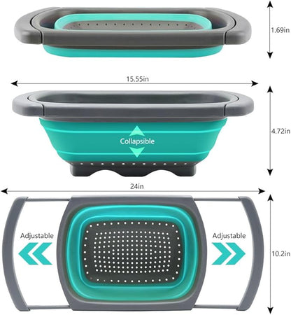 Qimh Colander collapsible, Colander Strainer Over The Sink Vegetable/Fruit Colanders Strainers With Extendable Handles, Folding Strainer for Kitchen,6 Quart - Image 2