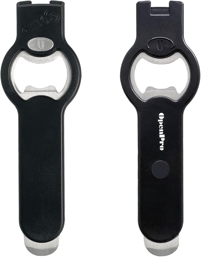 2-in-1 Magnetic Soda Can & Beer Bottle Opener-Dual Magnets for Fridge & Cap Catcher, Heavy Duty Stainless Steel, Perfect for Big Hands,Long nails, RV, Bartender, Gift for Father, Black, Openpro 2 Pack