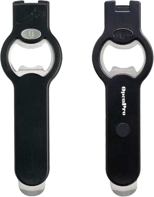 2-in-1 Magnetic Soda Can & Beer Bottle Opener-Dual Magnets for Fridge & Cap Catcher, Heavy Duty Stainless Steel, Perfect for Big Hands,Long nails, RV, Bartender, Gift for Father, Black, Openpro 2 Pack